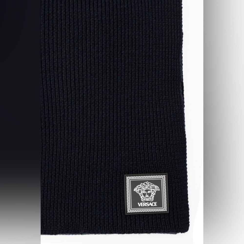 Versace Medusa Wool Ribbed Scarf dark navy